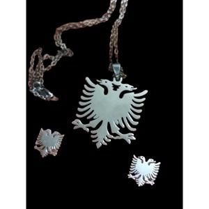 Albania stainless steel eagle/flag necklace and earring set